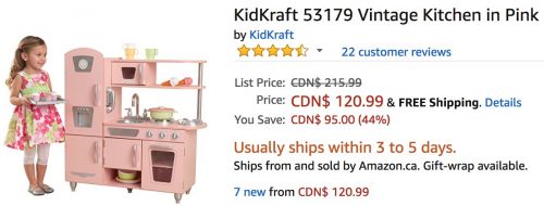 Amazon Canada Deals Save 44 On KidKraft Vintage Kitchen In Pink 25 
