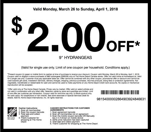 The Home Depot Coupon Save 2 00 Off 9 Hydrangeas Canadian 