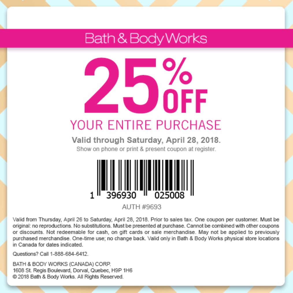 Bath & Body Works Canada Coupons Save 25 off your Entire Purchase + 3