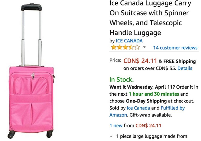 Amazon Canada HOT Deal Get Ice Canada Luggage Carry On Suitcase with