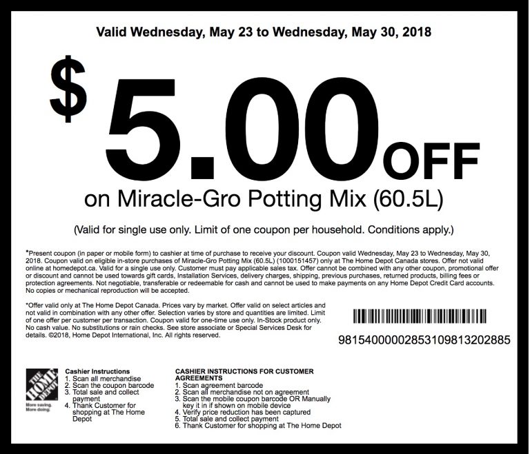 The Home Depot Garden Club Coupons: Save $5 Off Miracle-Gro Potting Mix (60.5L) - Canadian ...