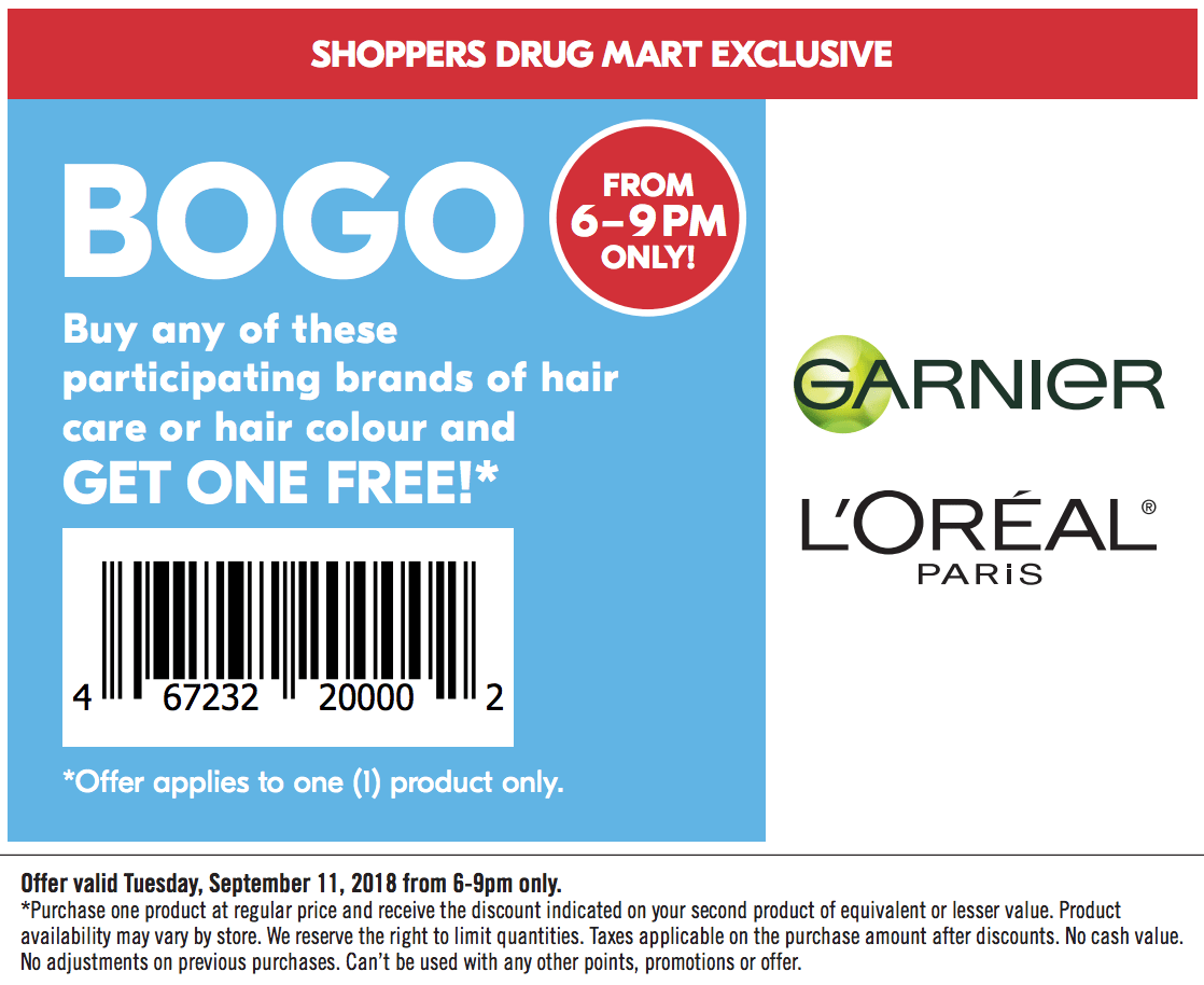 Shoppers Drug Mart Canada Offer Today 6 9pm BOGO FREE on Hair