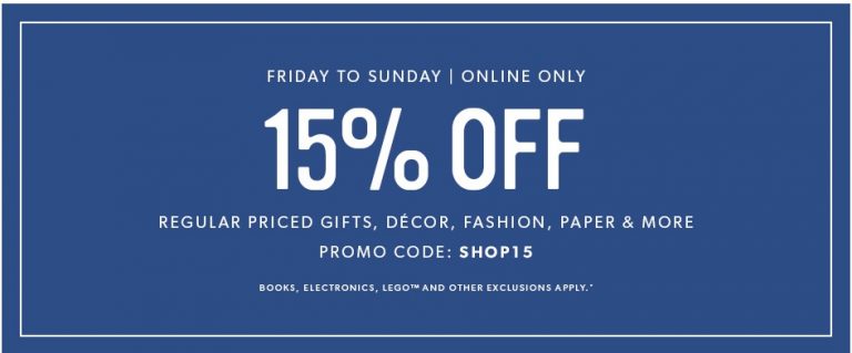 Indigo Canada Coupon Code Deal: Save 15% Off Regular Priced Items This Weekend Online Only ...