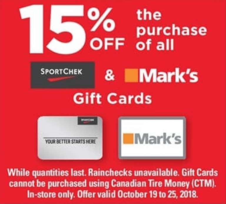 Canadian Tire Offer 15 Off Sport Chek & Mark's Gift Cards from