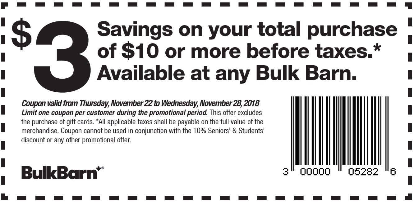 Bulk Barn Canada Coupons Save 3 Off Your Total Purchase Of 10 Free 5 Gift Card 25 30 Off Select Items Hot Canada Deals Hot Canada Deals