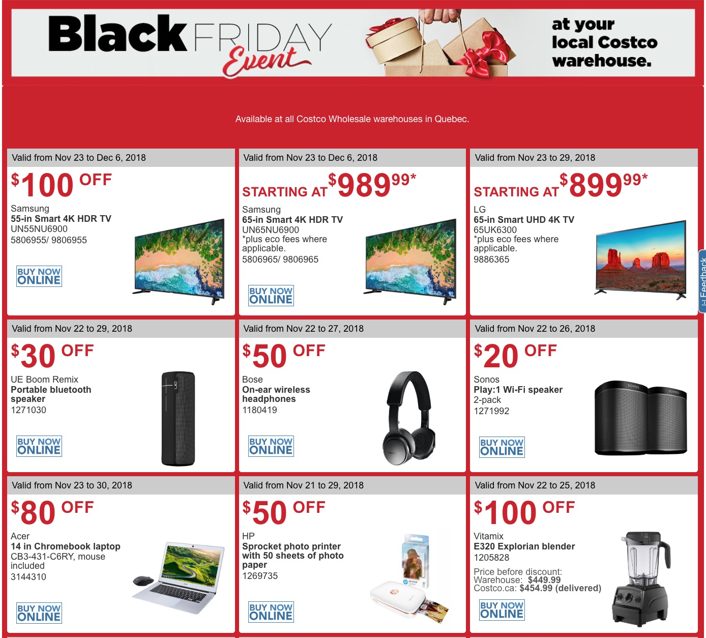Costco Canada Black Friday 2018 *LIVE* Coupons/Flyers for Quebec, November 23 - 25 - Hot Canada ...