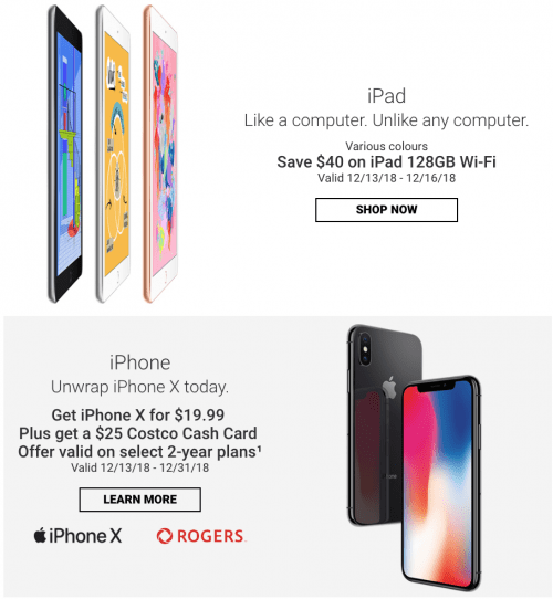 Costco Wholesale Canada Apple Deals Get iPhone X for 19.99 Plus get a