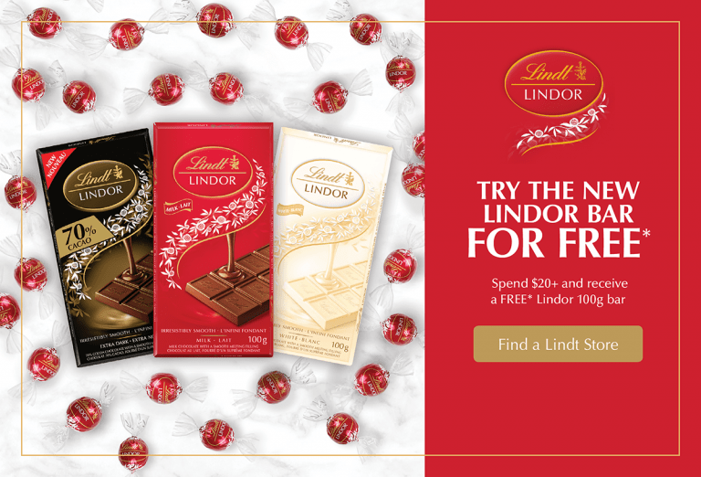 Lindt Chocolate Canada Promotions Try The New Lindor Bar For Free With Purchase New Chocolate