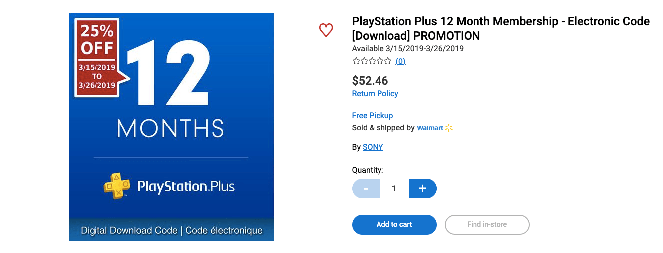 playstation plus 3 month walmart