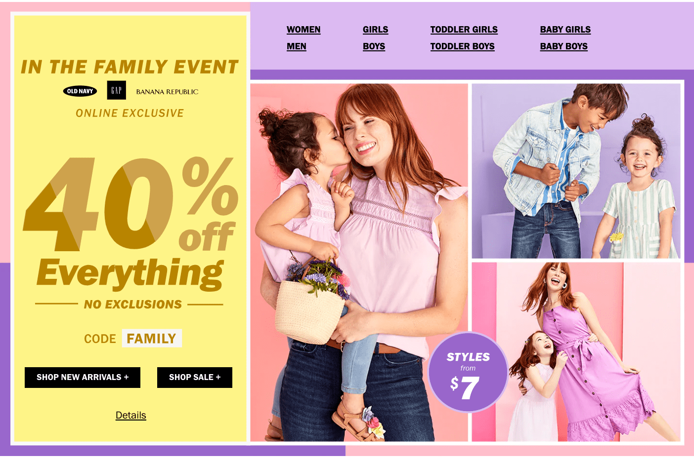 Old Navy Banana Republic Gap Canada Family Event: Save 40% off