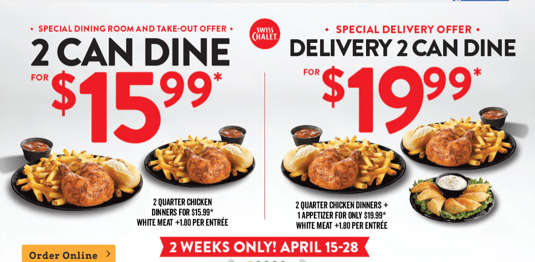 Swiss Chalet Canada Coupons 2 Can DineIn or Take Out Meal Deals for