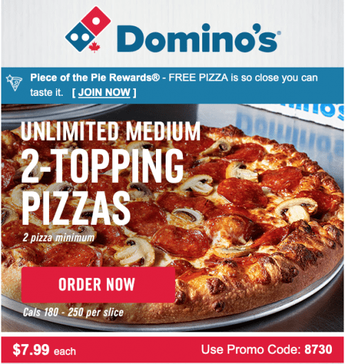 Domino’s Pizza Canada Promotion Unlimited Medium 2Topping Pizza for