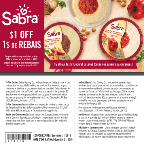 Canadian Coupon: Save $1 off Any One Sabra Product - Canadian Freebies, Coupons, Deals, Bargains ...