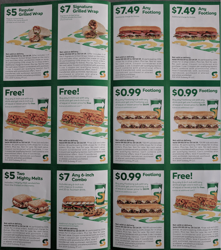 Subway Canada Coupons Buy One Get One FREE Buy Any Footlong With 
