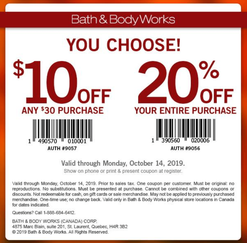 Bath & Body Works Canada Deals 20 Off Everything or 10 Off Any 30
