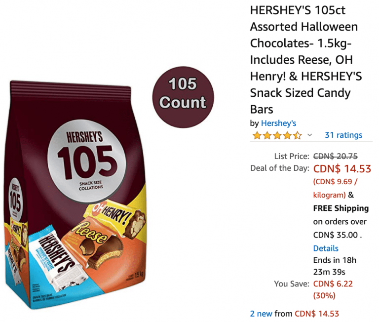 Amazon Canada Deals Of The Day Save 30 On Hershey s 105 Count Stock