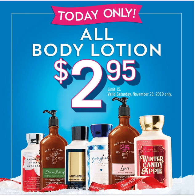 Bath & Body Works Canada Deals All Body Lotions For Only 2.95 each