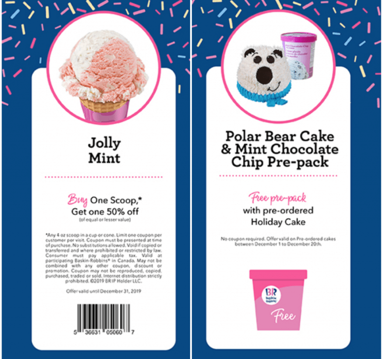 Baskin Robbins Canada December Coupons BOGO 50 Off Scoops, FREE PrePack with PreOrdered
