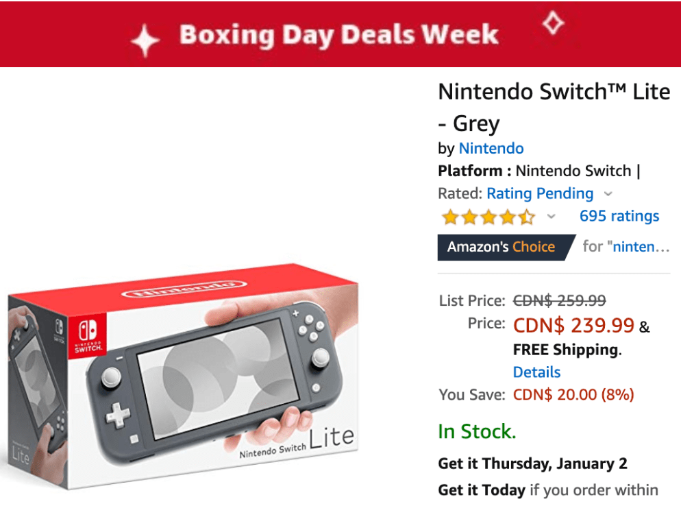 Amazon Canada Boxing Day Deals Week Nintendo Switch Lite For 239 99 Canadian Freebies Coupons Deals Bargains Flyers Contests Canada