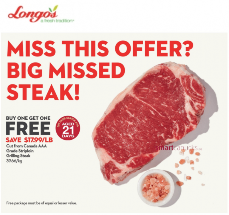 Longo's Canada Flyers Sale Steak, Buy One, Get One FREE, Cut from