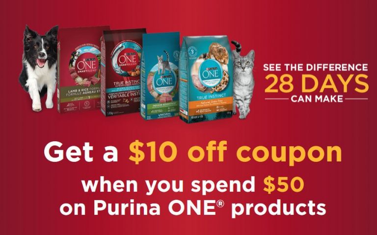 Purina Canada: Get A $10 Coupon When You Spend $50 On Purina One Products
