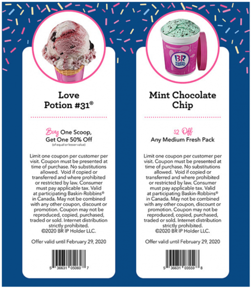 Baskin Robbins Canada Coupons BOGO 50 Off Scoops + 2 off any Medium Fresh Pack Canadian