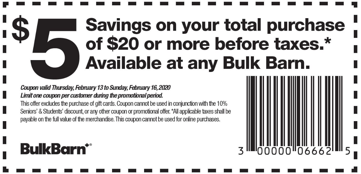 Bulk Barn Canada Coupons and Flyer Save 10 off 40 or 5 Off 20 with