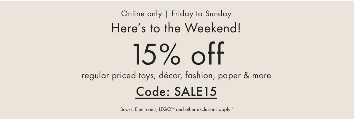 Indigo Chapters Canada Coupon Code Deals: Save 15% Off Regular Priced Items  this Weekend Online Only! - Canadian Freebies, Coupons, Deals, Bargains,  Flyers, Contests Canada Canadian Freebies, Coupons, Deals, Bargains,  Flyers, Contests Canada