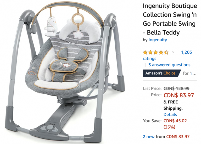 Amazon Canada Deals Save 35 Ingenuity Boutique Collection Swing 'n Go