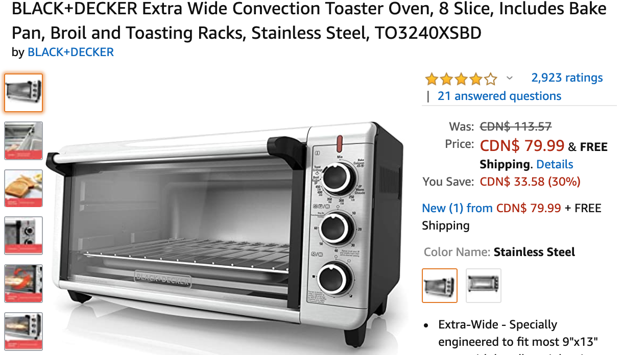  BLACK+DECKER TO3240XSBD 8-Slice Extra Wide Convection