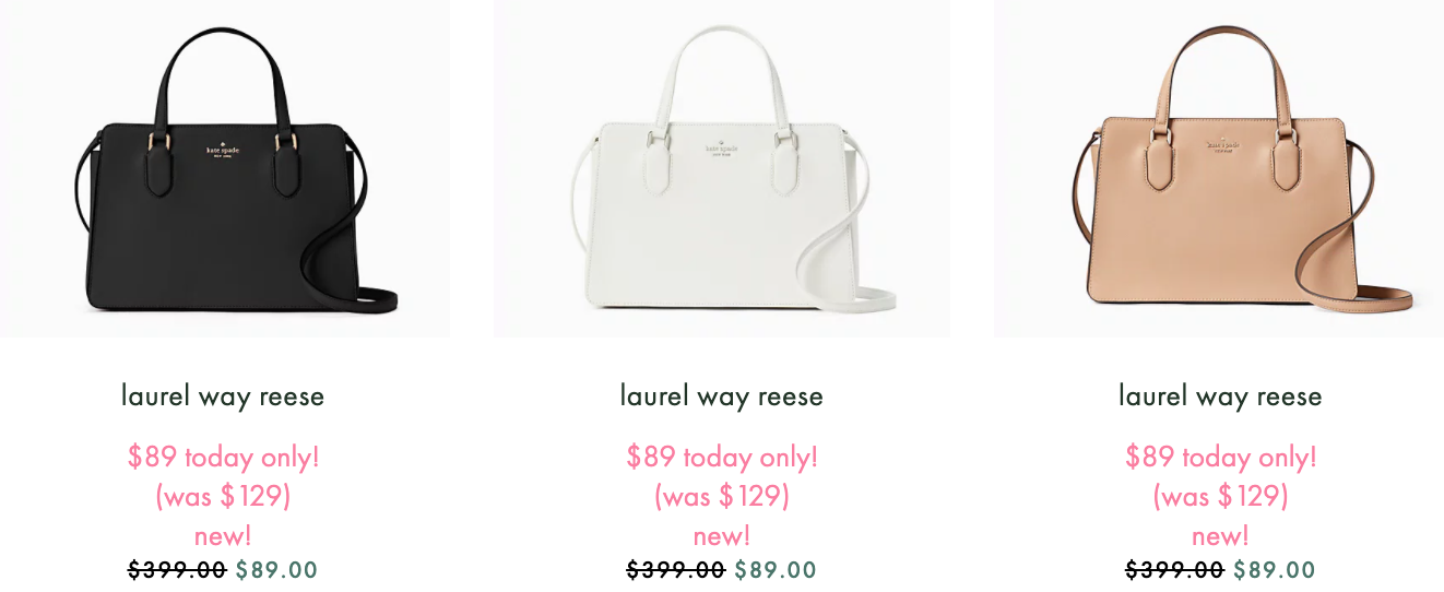 Kate Spade Online Surprise Sale: Today Laurel Way Reese for $89, was $399 +  Buy a Handbag, Get a Wallet for $45 with Coupon Code - Canadian Freebies,  Coupons, Deals, Bargains, Flyers,