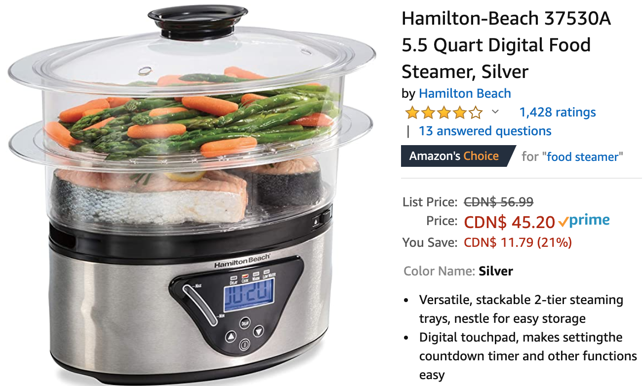 Hamilton Beach 5.5 Quart Digital Steamer - 37530A