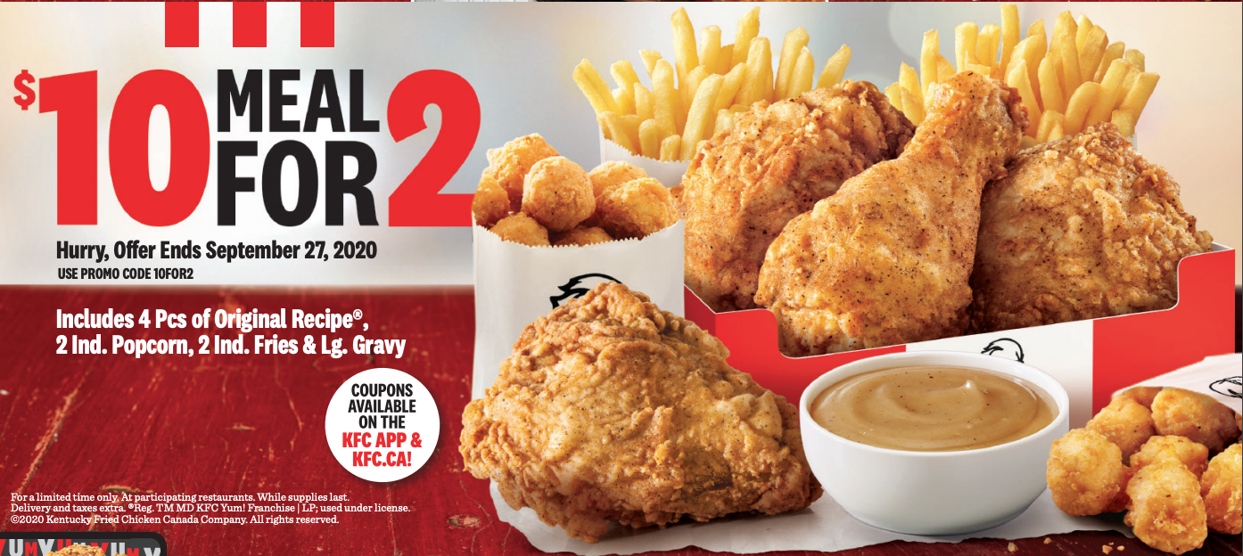 kfc canada new coupons 2 meal for 10 big crunch or