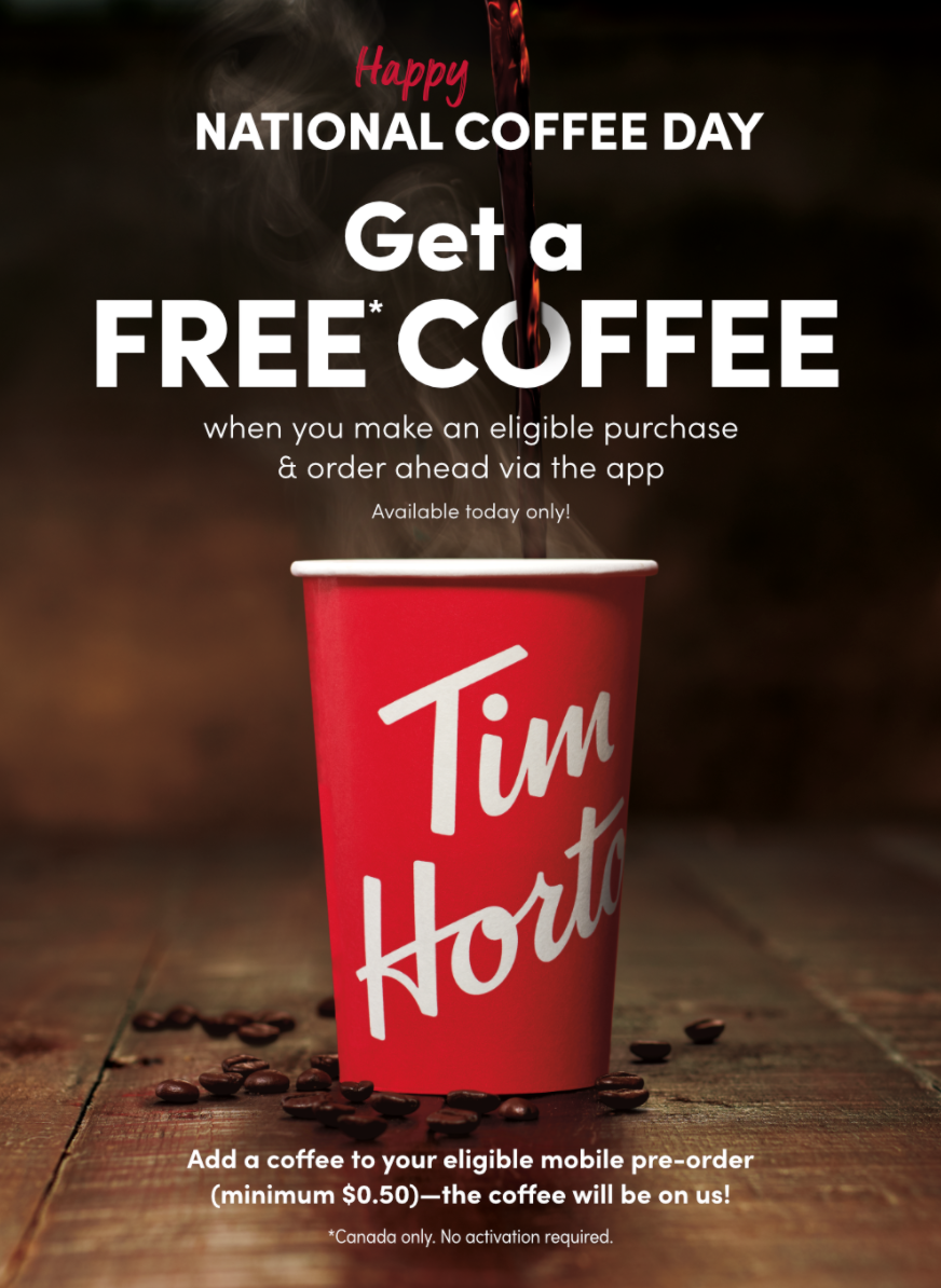 Tim Hortons Canada National Coffee Day Today, FREE Coffee! Hot