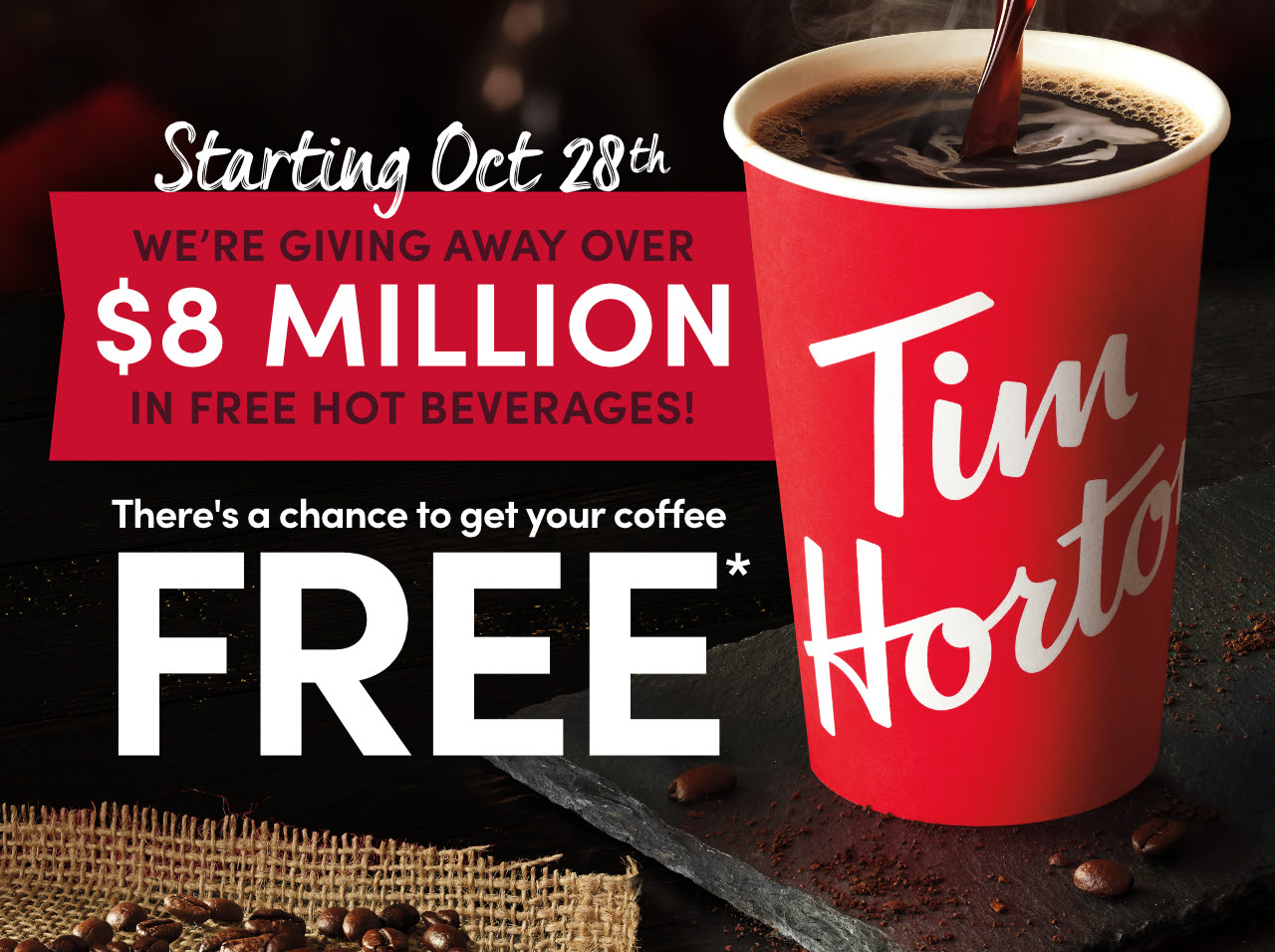 Tim Hortons giving customers a shot at a year of free coffee and