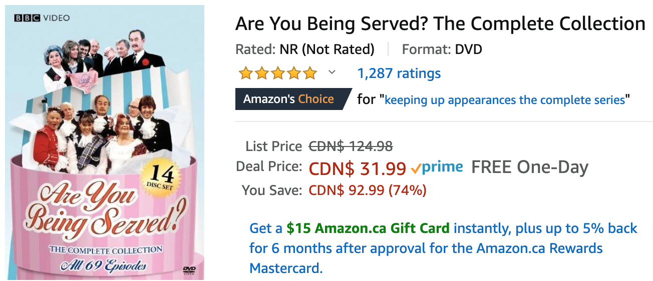 Amazon Canada Deals Save 74 On Are You Being Served The Complete Collection 36 On Kids Home Gym Jungle Gym With Coupon More Offers Canadian Freebies Coupons Deals Bargains Flyers Contests Canada