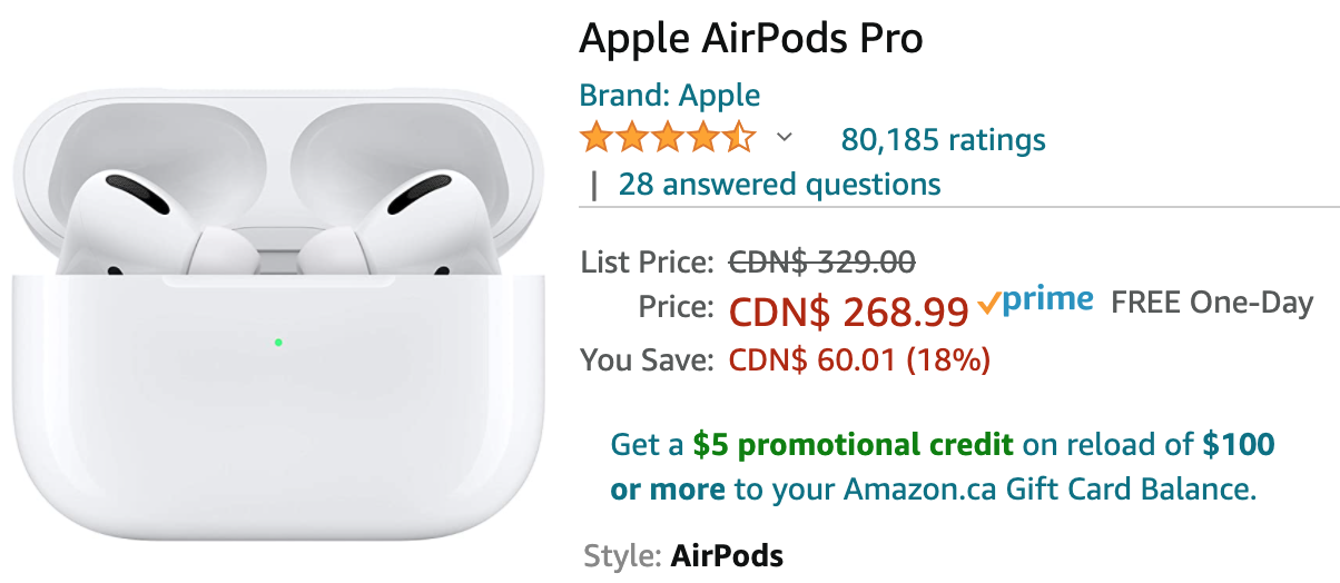Amazon Canada Pre Black Friday Deals: Save 18% on Apple AirPods Pro, for $268.99 - Canadian Freebies, Coupons, Deals, Bargains, Flyers, Contests Canada Canadian Freebies, Coupons, Bargains, Flyers, Contests Canada