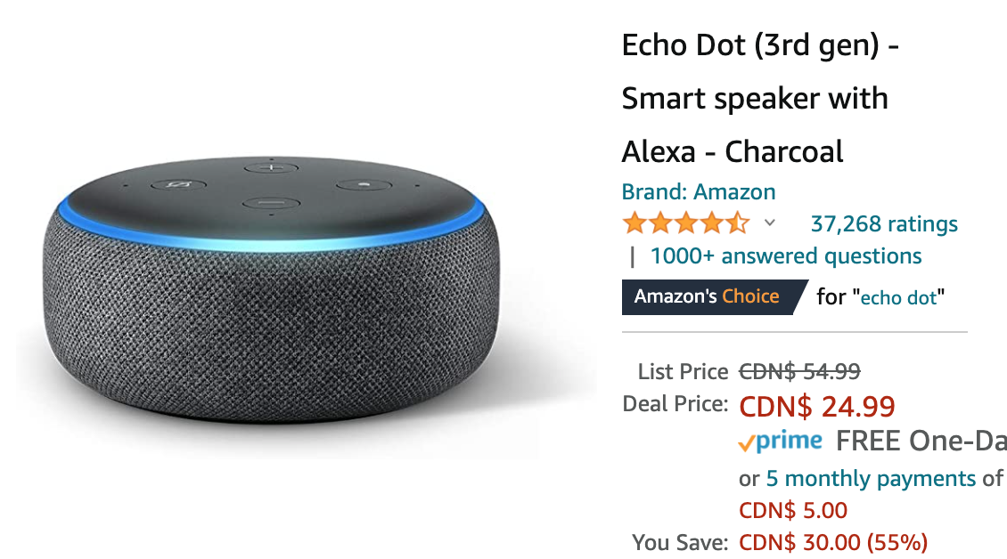 Amazon Canada Black Friday Deals Save 55 on Echo Dot 3rd Gen ...