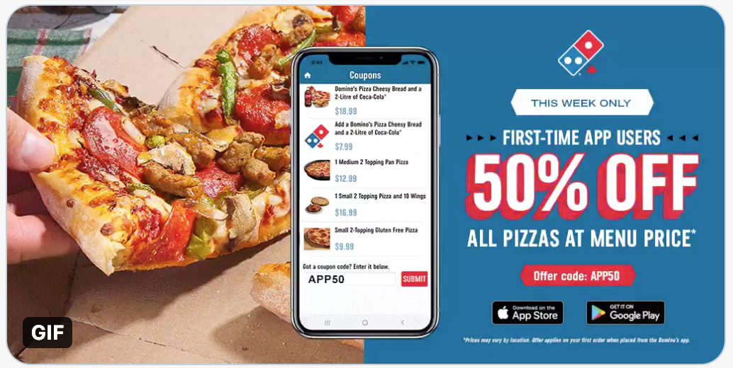 Domino's Pizza Canada App Special Offer: Save 50% Off All Pizzas When You  Order Using App - Canadian Freebies, Coupons, Deals, Bargains, Flyers,  Contests Canada Canadian Freebies, Coupons, Deals, Bargains, Flyers,  Contests Canada