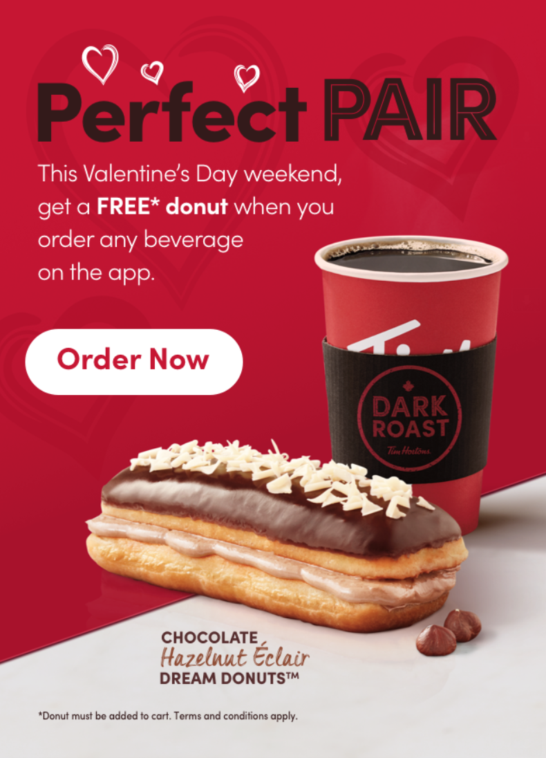 Tim Hortons Canada Valentine's Day Weekend Promo FREE Donut With