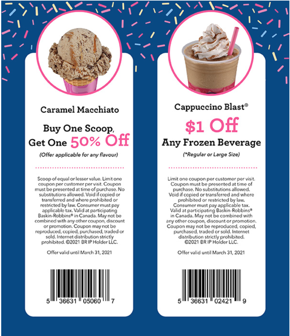 Baskin Robbins Canada Coupons BOGO 50 Off Scoops, Save 1.00 off Any