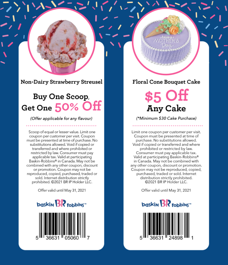 Baskin Robbins Canada New Coupons BOGO 50 Off Scoops + 5 off any