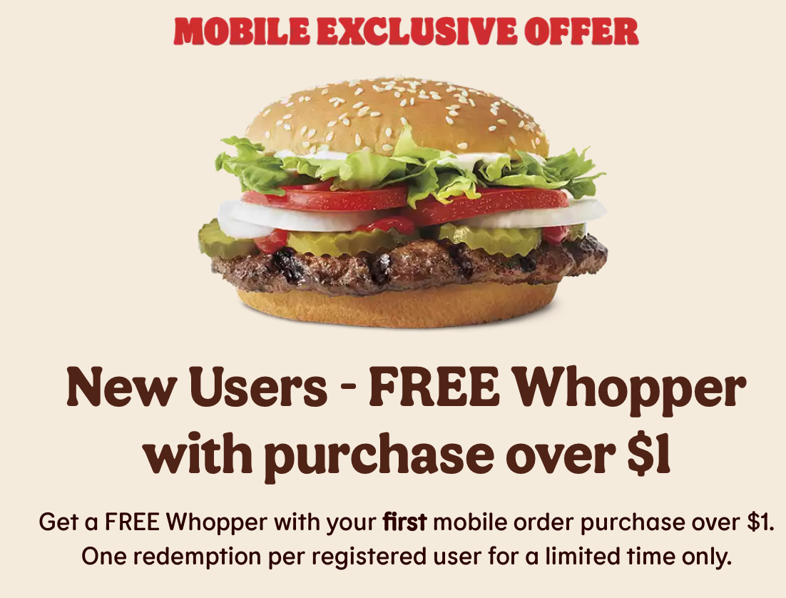 Burger King Canada Digital Coupons: Get FREE Whopper with Mobile