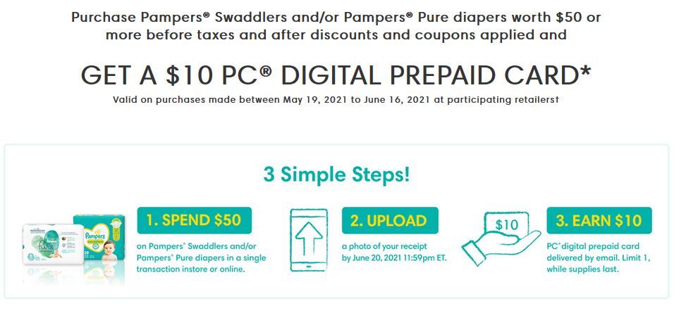 Pampers Canada Rebate Offer Get A 10 PC Gift Card When You Spend 50 
