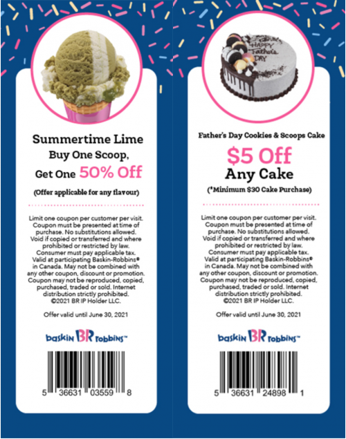 Baskin Robbins Canada New Coupons BOGO 50 Off Scoops + 5 off any