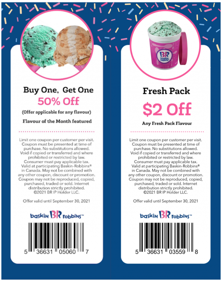 Baskin Robbins Canada New Coupons BOGO 50 Off Scoops + 2 off Any