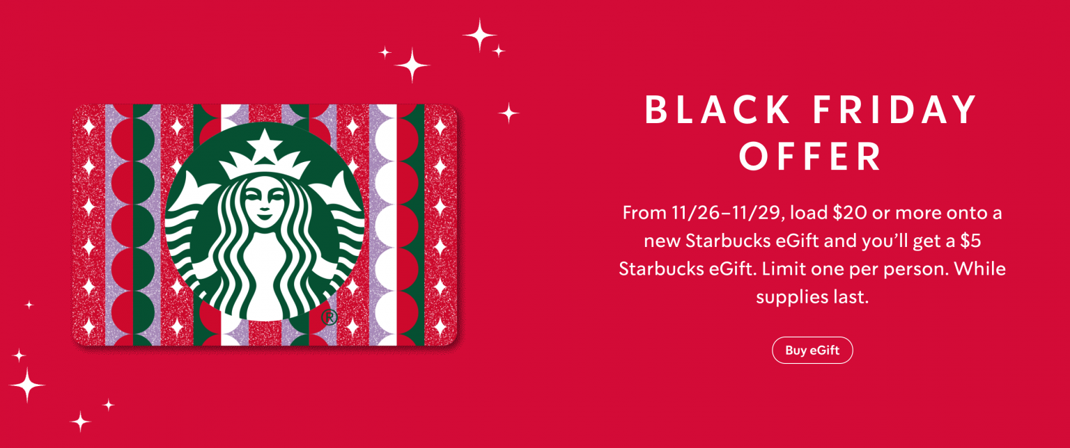 Starbucks Canada Black Friday Offer FREE 5 eGift Card With Purchase