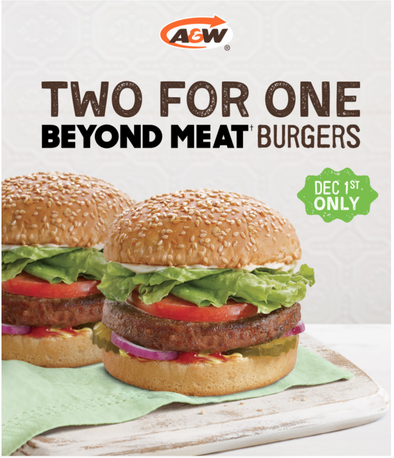 A&W Canada Promotions Today, Two for One Beyond Meat Burgers