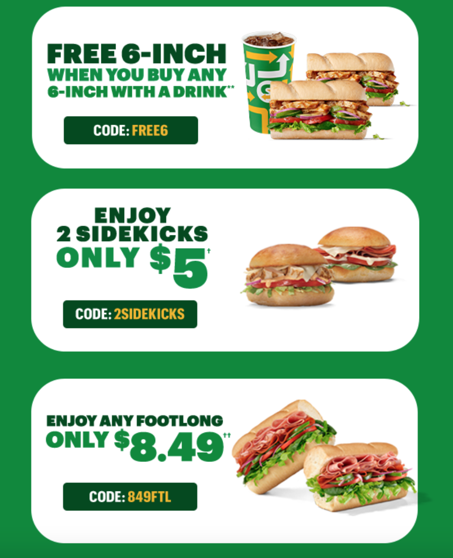 Subway Canada Promos FREE 6