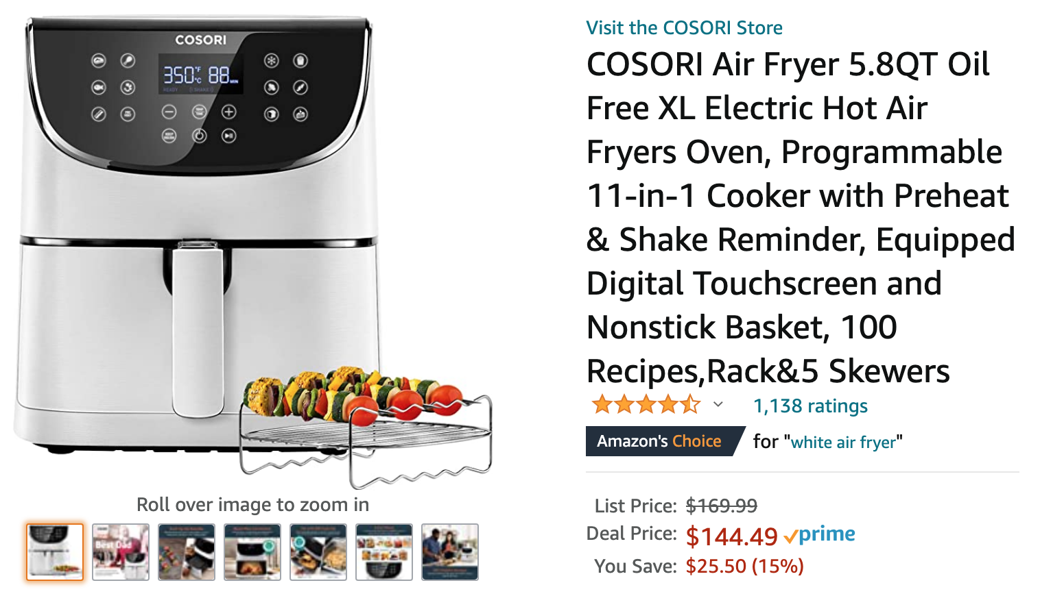 COSORI Air Fryer 5.8QT Oil-Free XL Electric Hot Air Fryers Oven,  Programmable 11-in